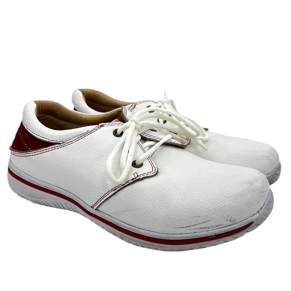 Alegria Men’s Alex White/Red Leather Nursing Professional Working Lace Up Shoes